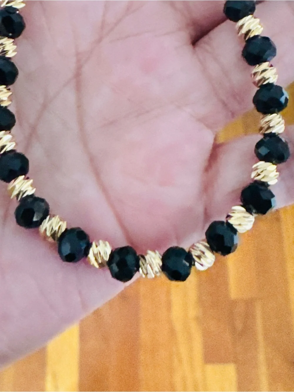 18K Gold Plated Beaded Adjustable Black and Gold Men's Bracelet. New